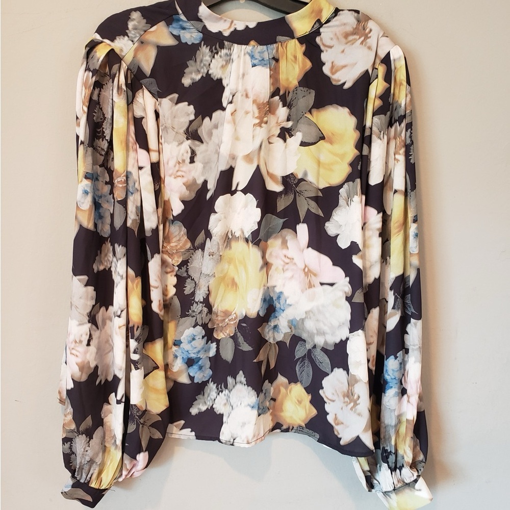 Vici Floral Blouse with Black, Yellow, and Blue